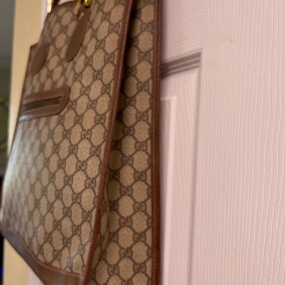 Authentic Gucci Tote Bag Sherry Line Brown PVC with Leather trim and handles - Picture 14 of 16